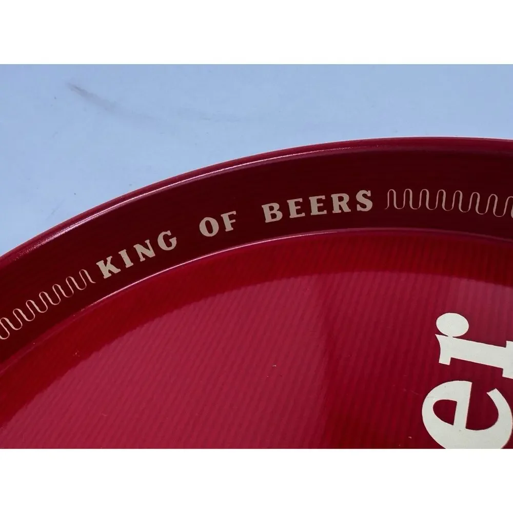 Vintage Budweiser King of Beers Tin Red Metal Serving Tray 13in Round